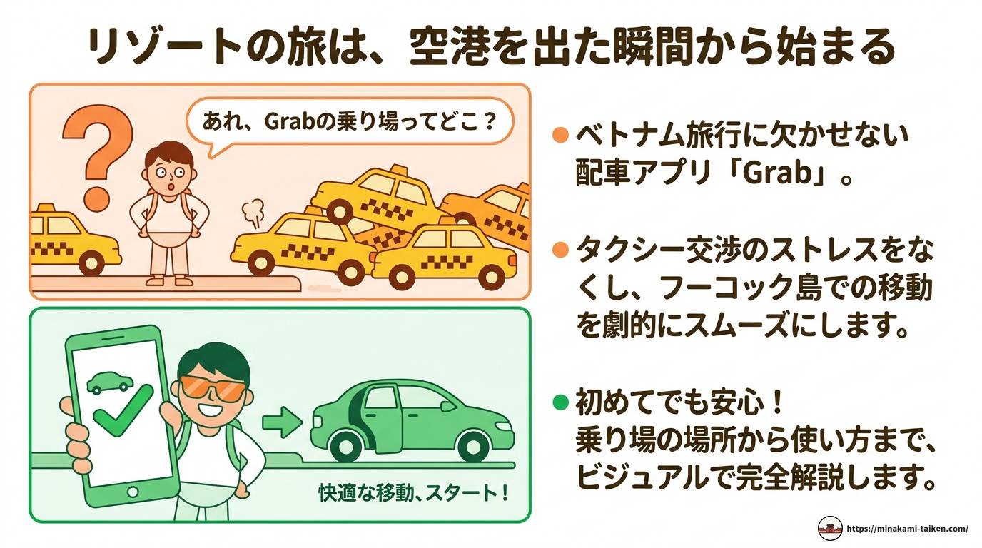 フーコック空港でGrabを使う!乗り場と完全攻略ガイド